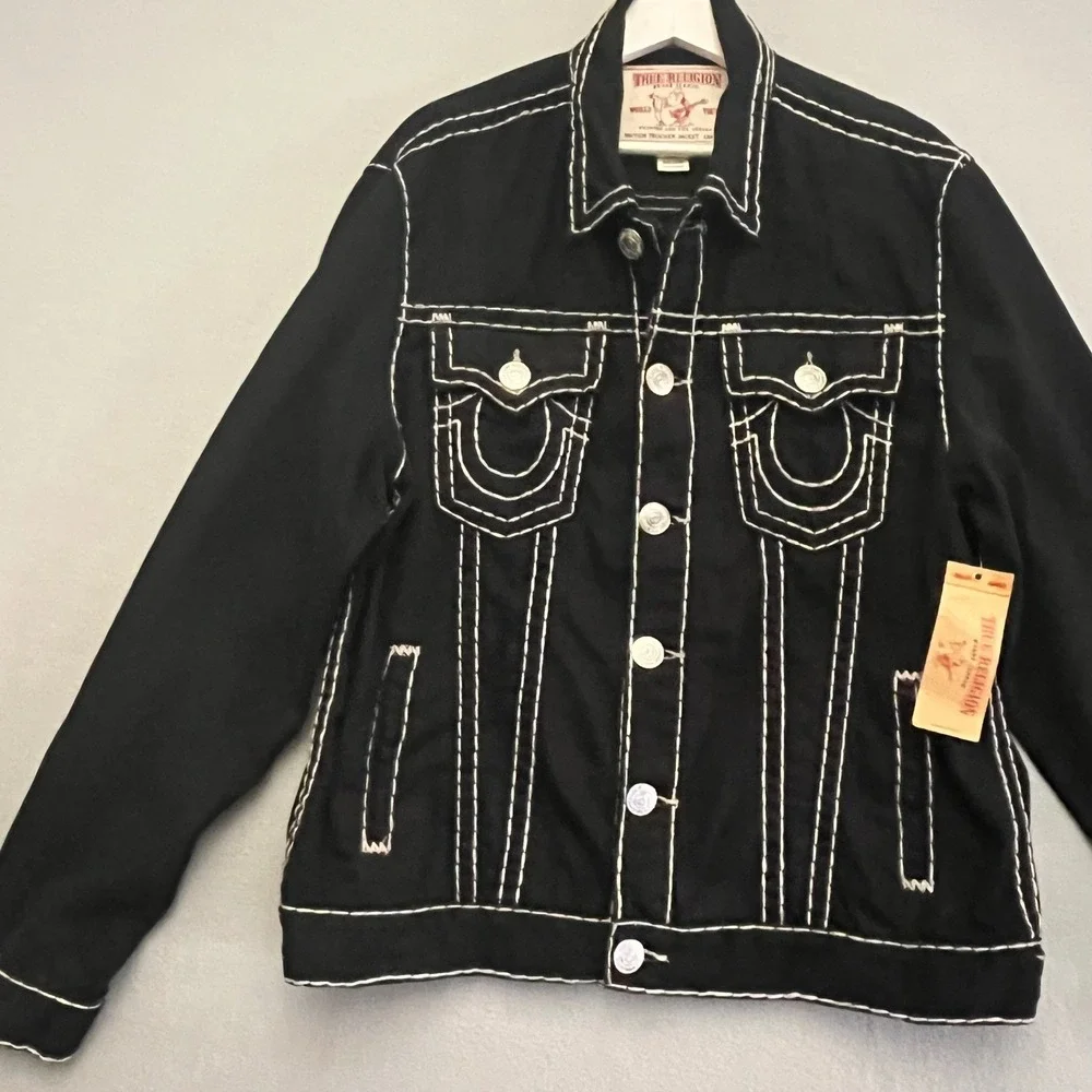 True Religion Trucker Jacket 2XL NWT Black Super T World Tour Deadstock Denim